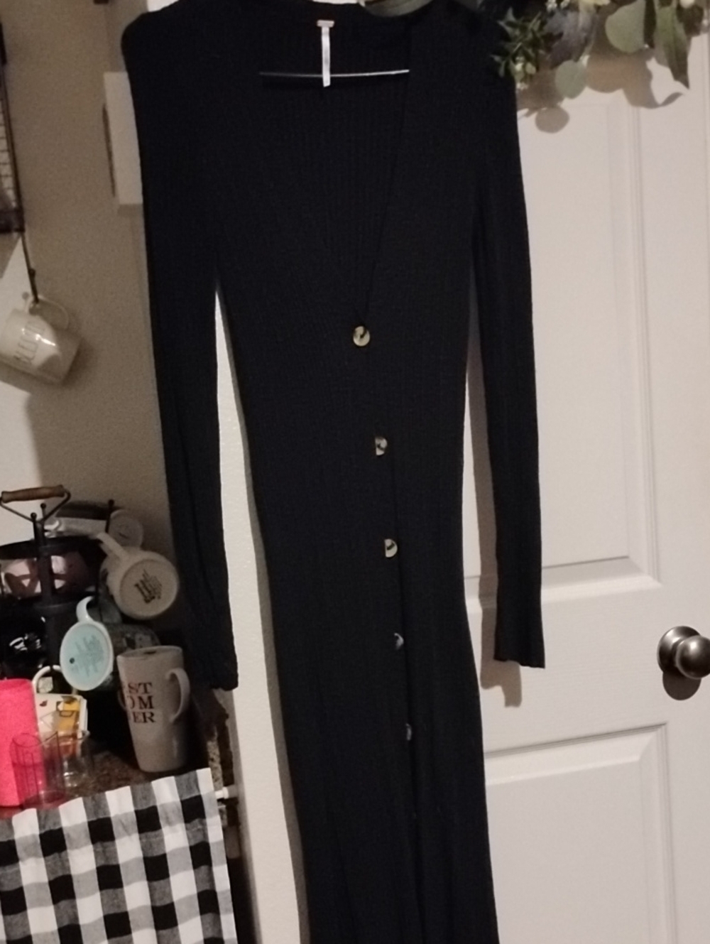 Free People Black Ribbed Button-Front Maxi Dress